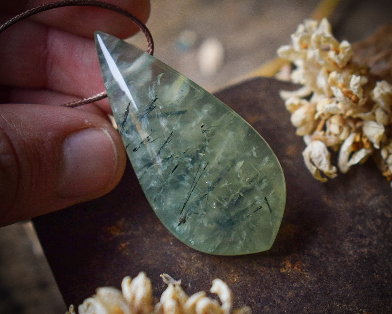 Pendentif Prehnite Verte — Afrique du Sud